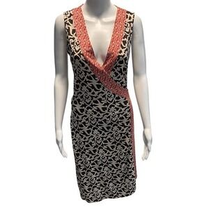 DVF Sleeveless Wrap Dress Black Red Print‎ Lightweight Cotton Blend Size (See)